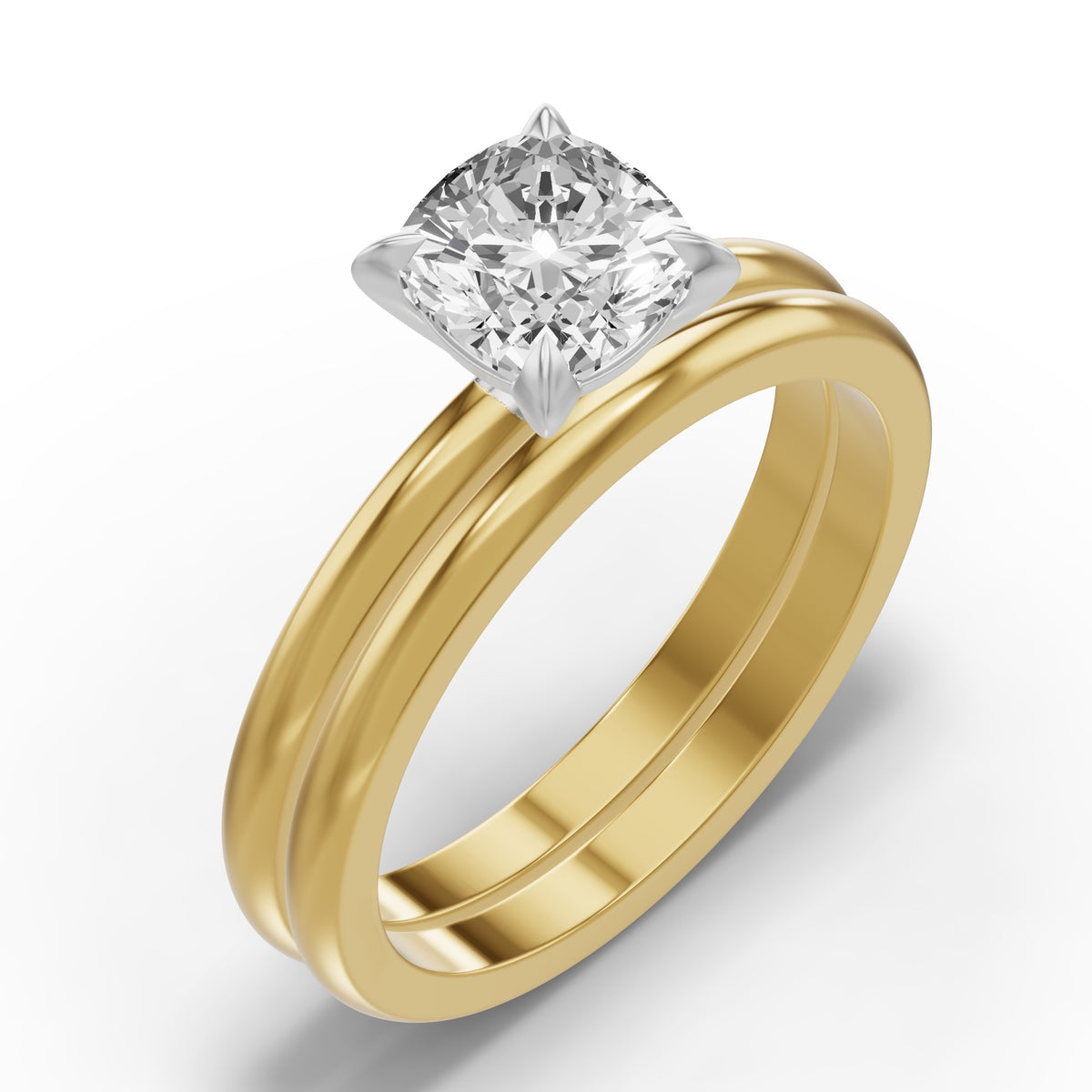 Classic Solitaire Bridal Set — Cushion — 1.5 ct 14k Yellow Gold