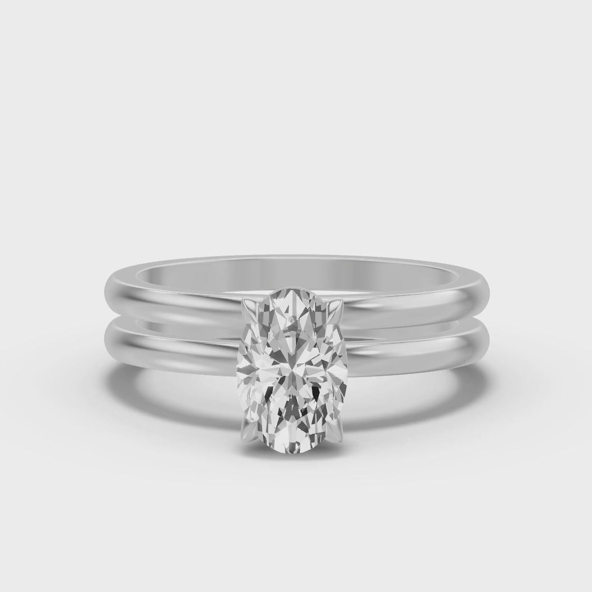 Classic Solitaire Bridal Set — Oval — 1.5 ct 14k White Gold