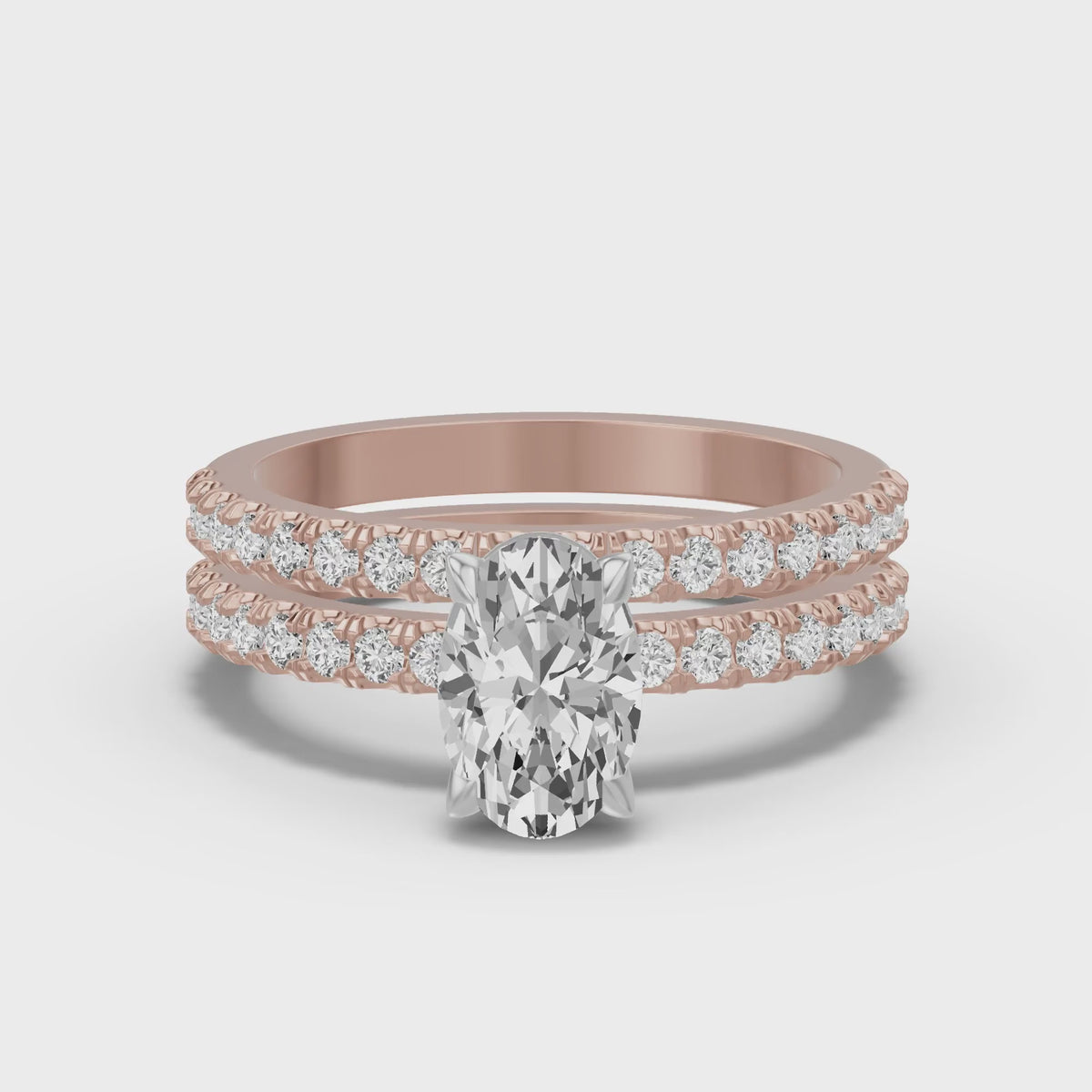 Micro-Pavé Bridal Set — Oval — 1.5 ct 14k Rose Gold
