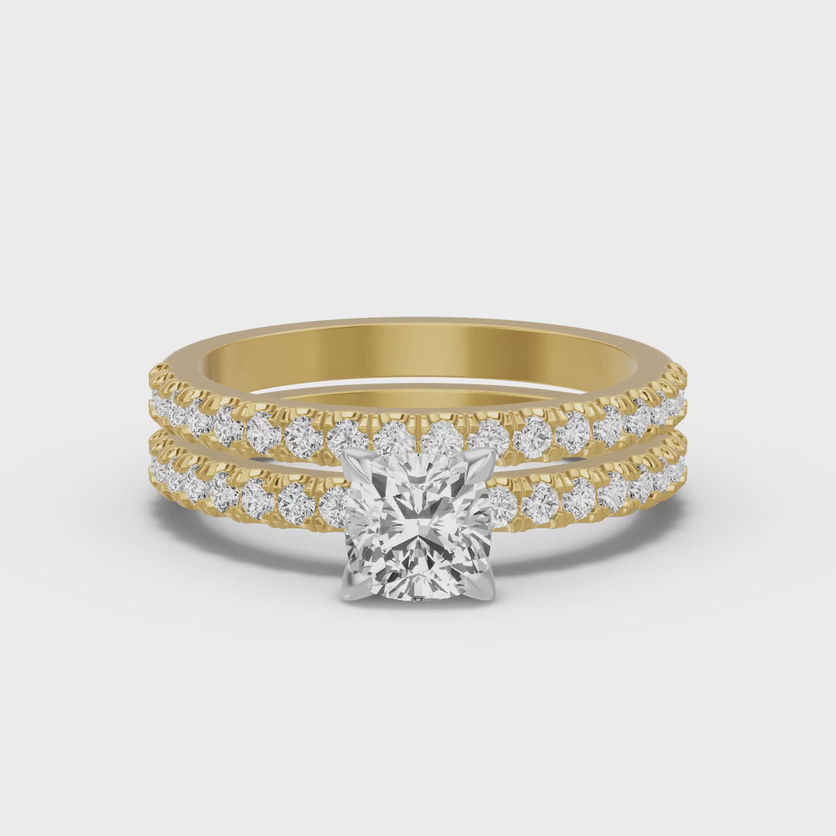 Micro-Pavé Bridal Set — Cushion — 1.0 ct 14k Yellow Gold