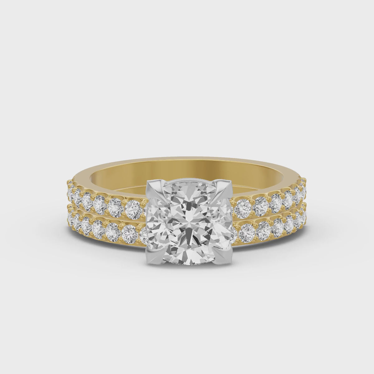 Micro-Pavé Bridal Set — Cushion — 2.0 ct 14k Yellow Gold