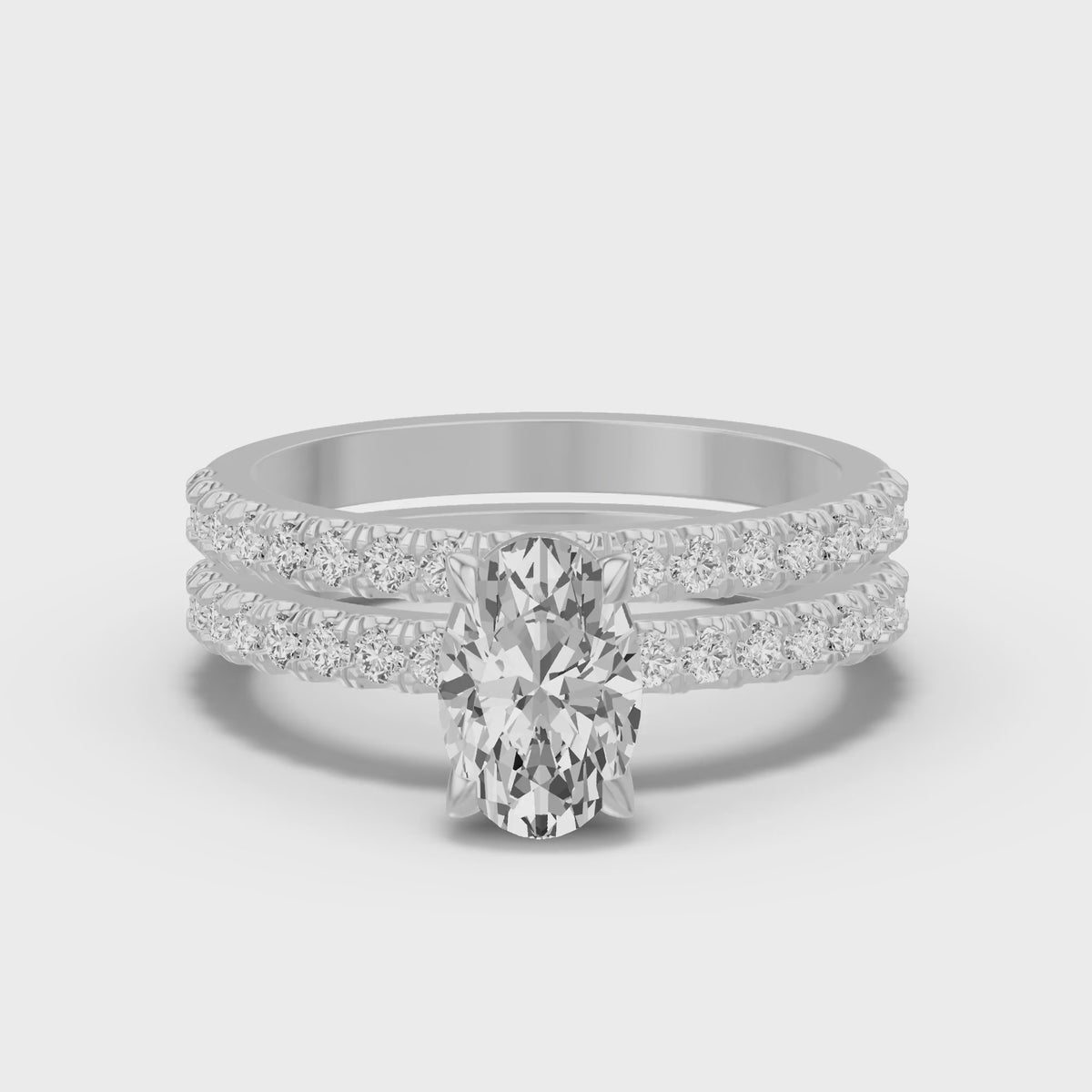 Micro-Pavé Bridal Set — Oval — 1.5 ct 14k White Gold