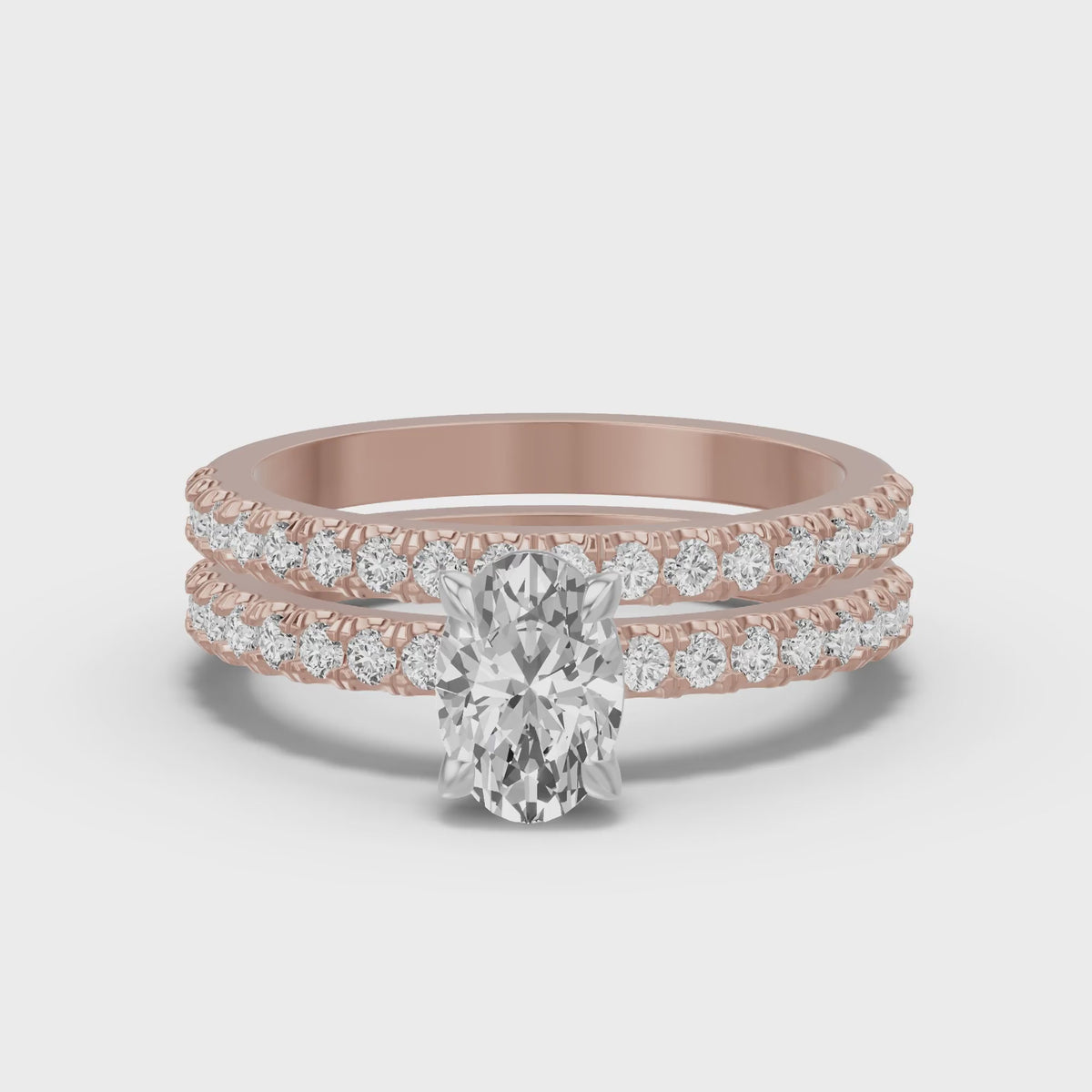 Micro-Pavé Bridal Set — Oval — 1.0 ct 14k Rose Gold