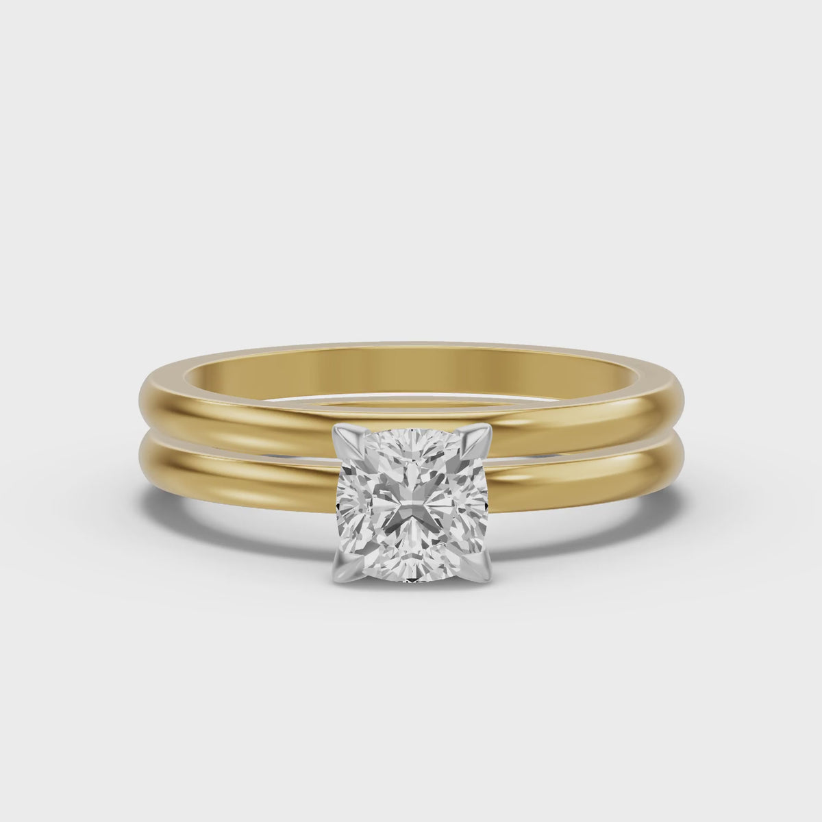 Classic Solitaire Bridal Set — Cushion — 1.0 ct 14k Yellow Gold