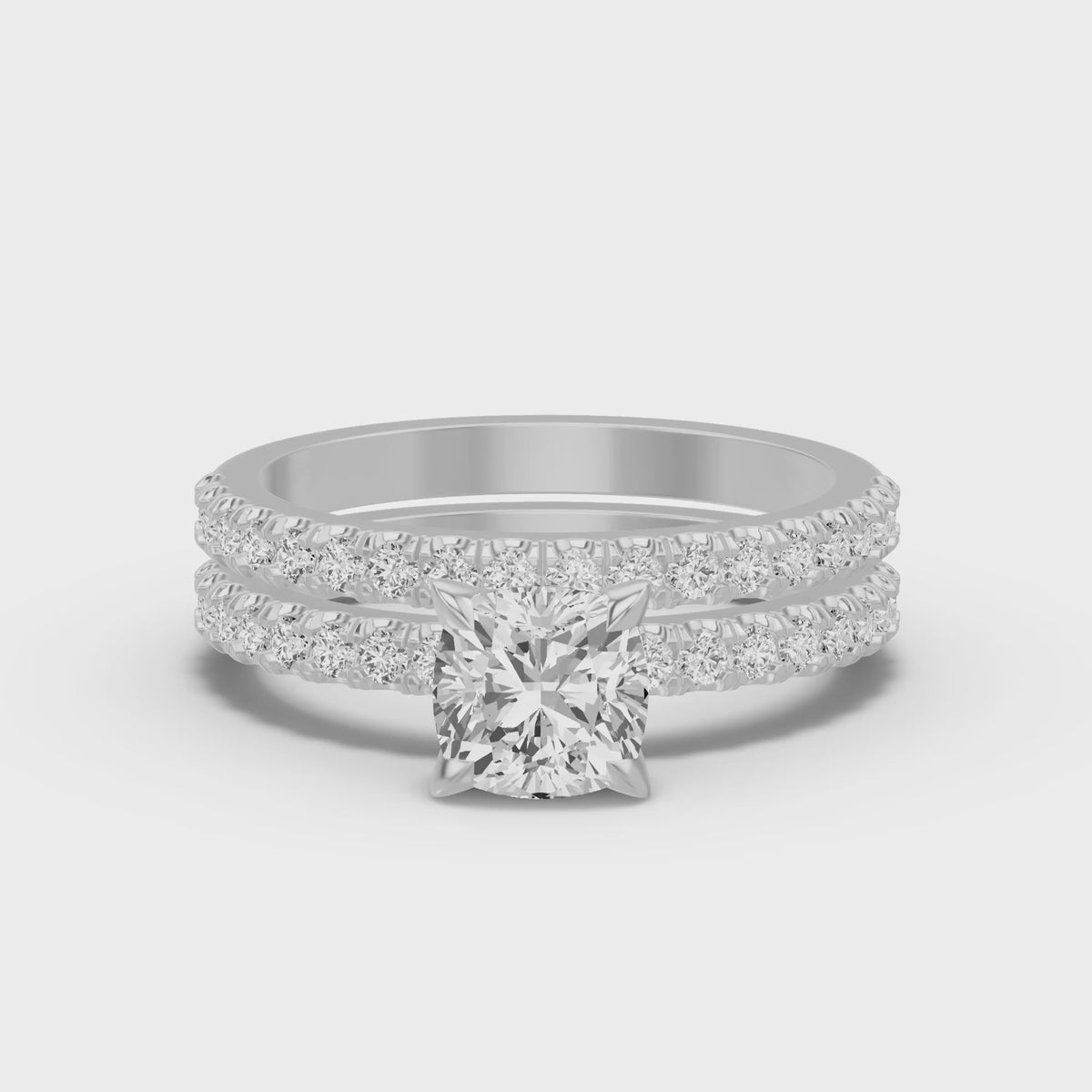 Micro-Pavé Bridal Set — Cushion — 1.5 ct 14k White Gold