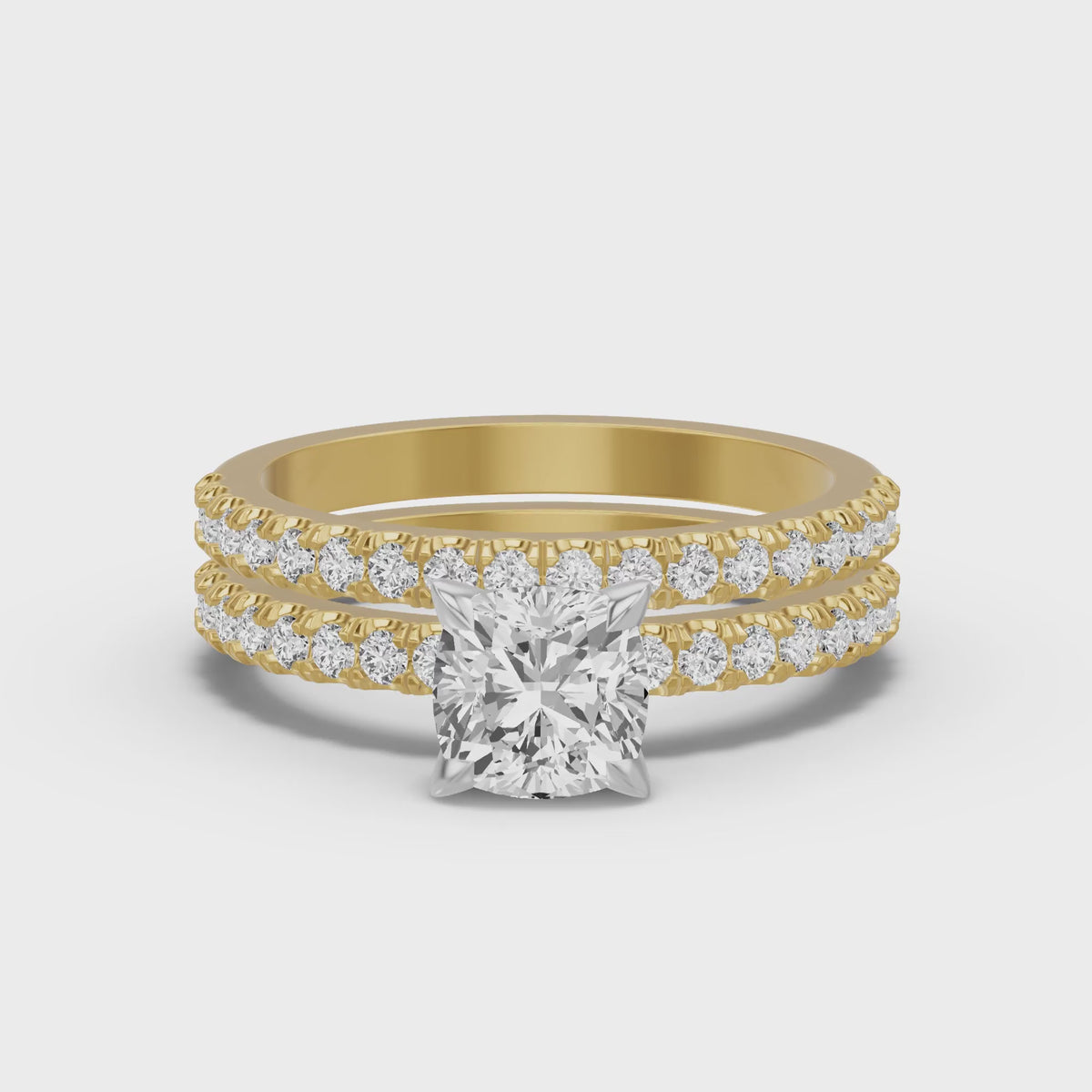 Micro-Pavé Bridal Set — Cushion — 1.5 ct 14k Yellow Gold