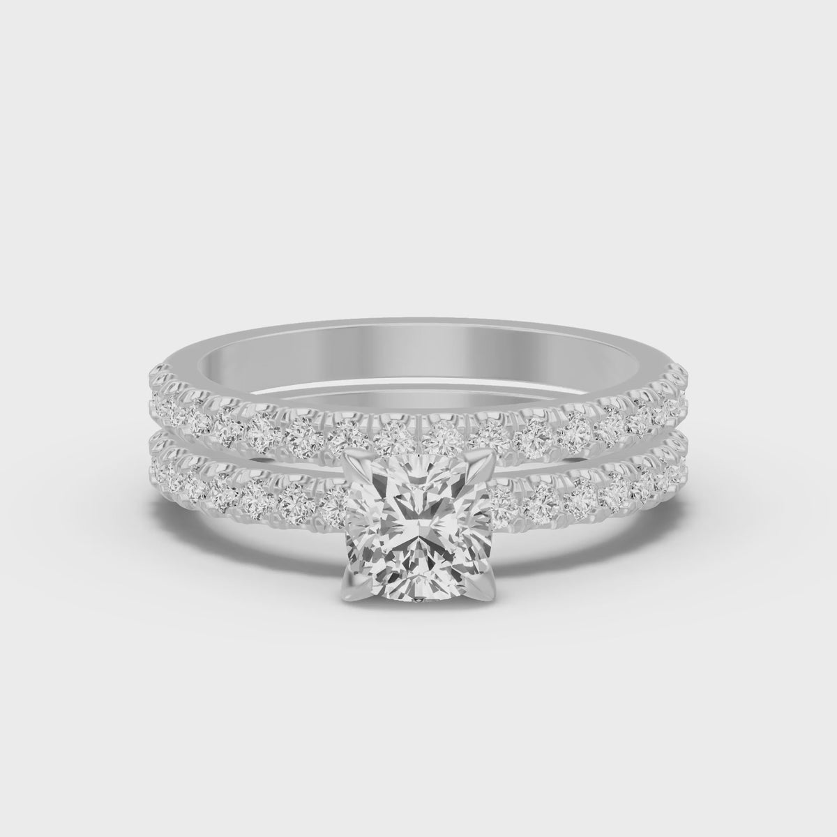Micro-Pavé Bridal Set — Cushion — 1.0 ct 14k White Gold