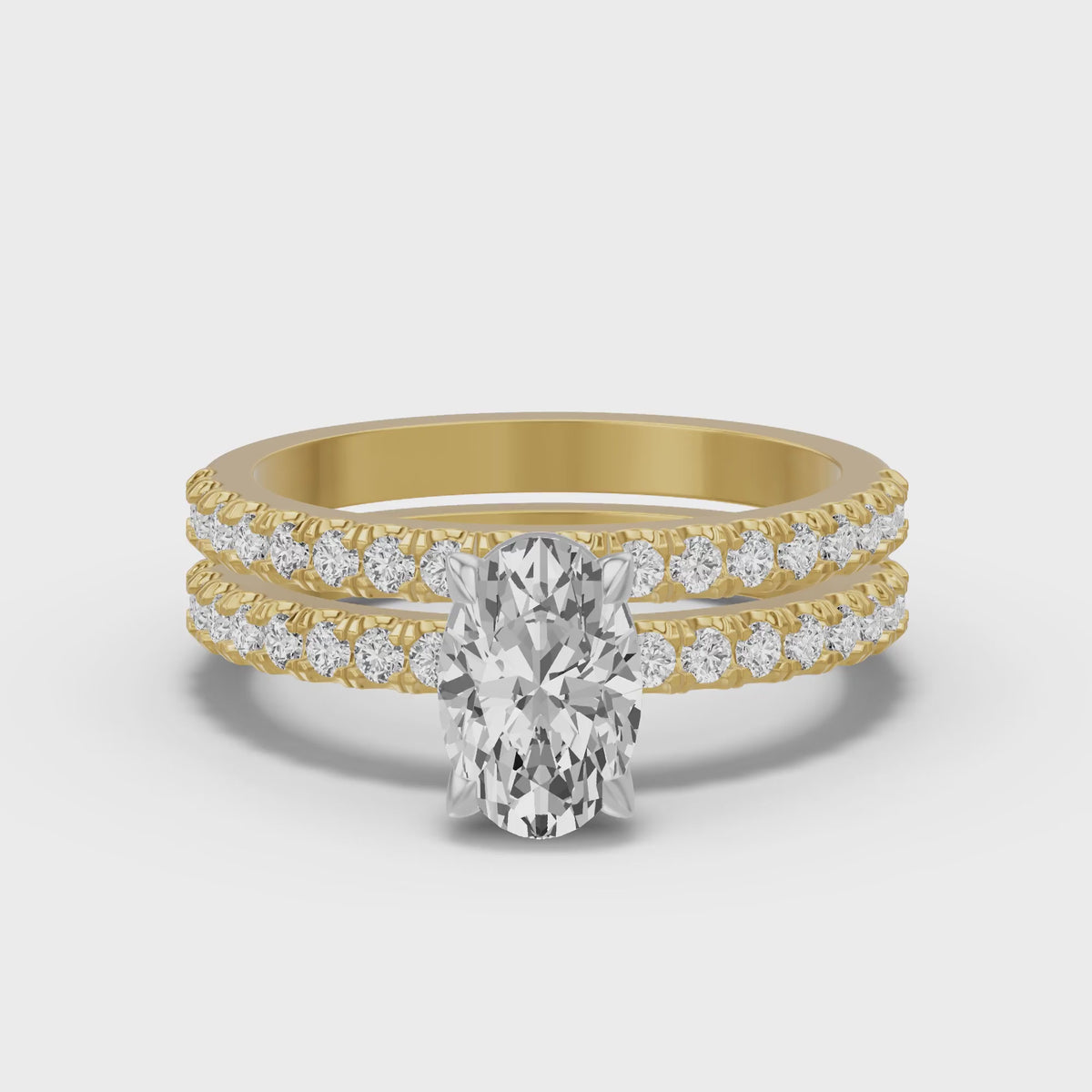 Micro-Pavé Bridal Set — Oval — 1.5 ct 14k Yellow Gold