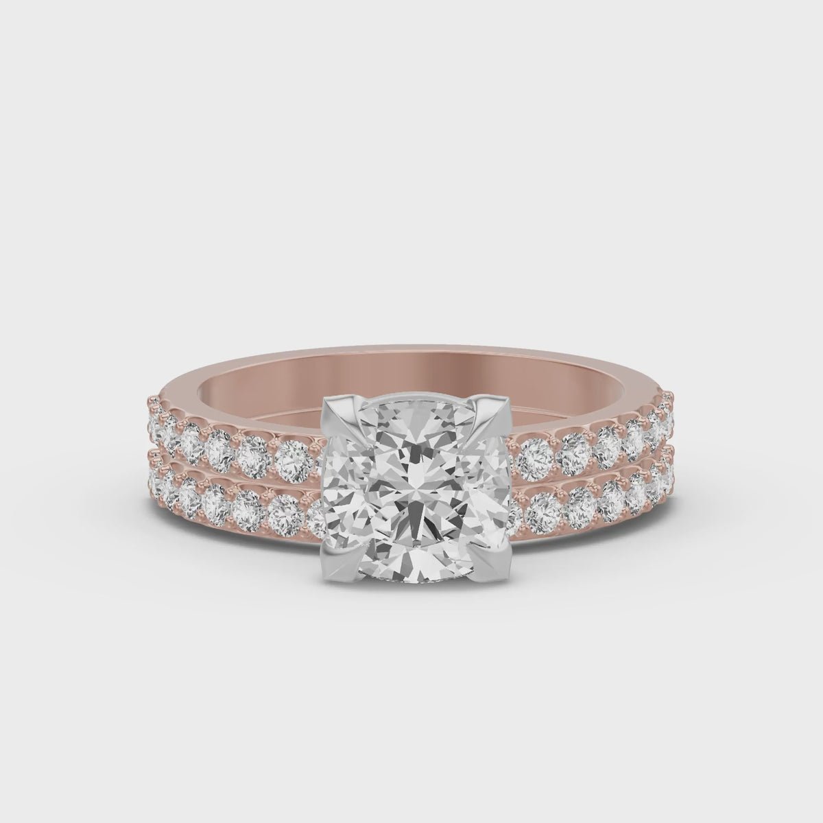 Micro-Pavé Bridal Set — Cushion — 2.0 ct 14k Rose Gold