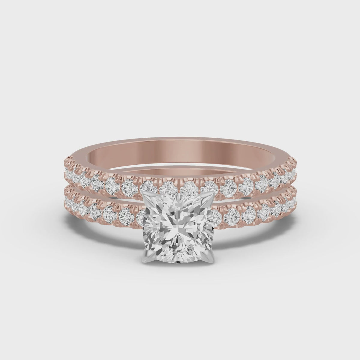 Micro-Pavé Bridal Set — Cushion — 1.5 ct 14k Rose Gold