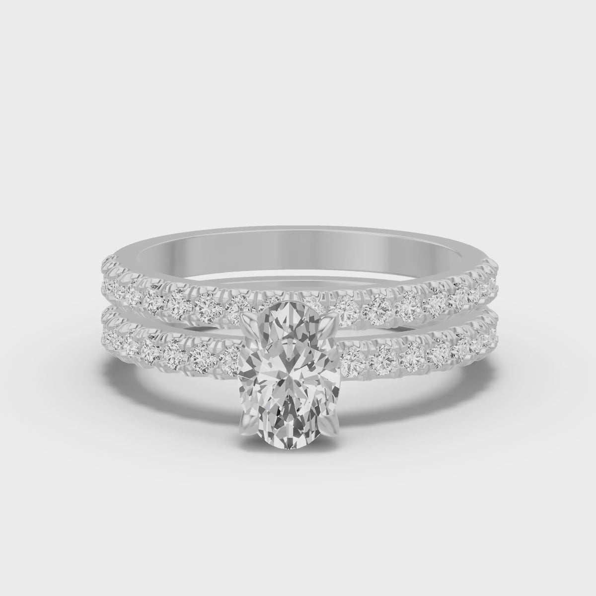 Micro-Pavé Bridal Set — Oval — 1.0 ct 14k White Gold