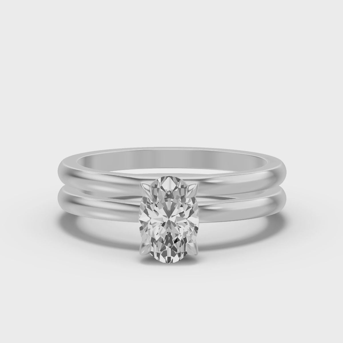 Classic Solitaire Bridal Set — Oval — 1.0 ct 14k White Gold