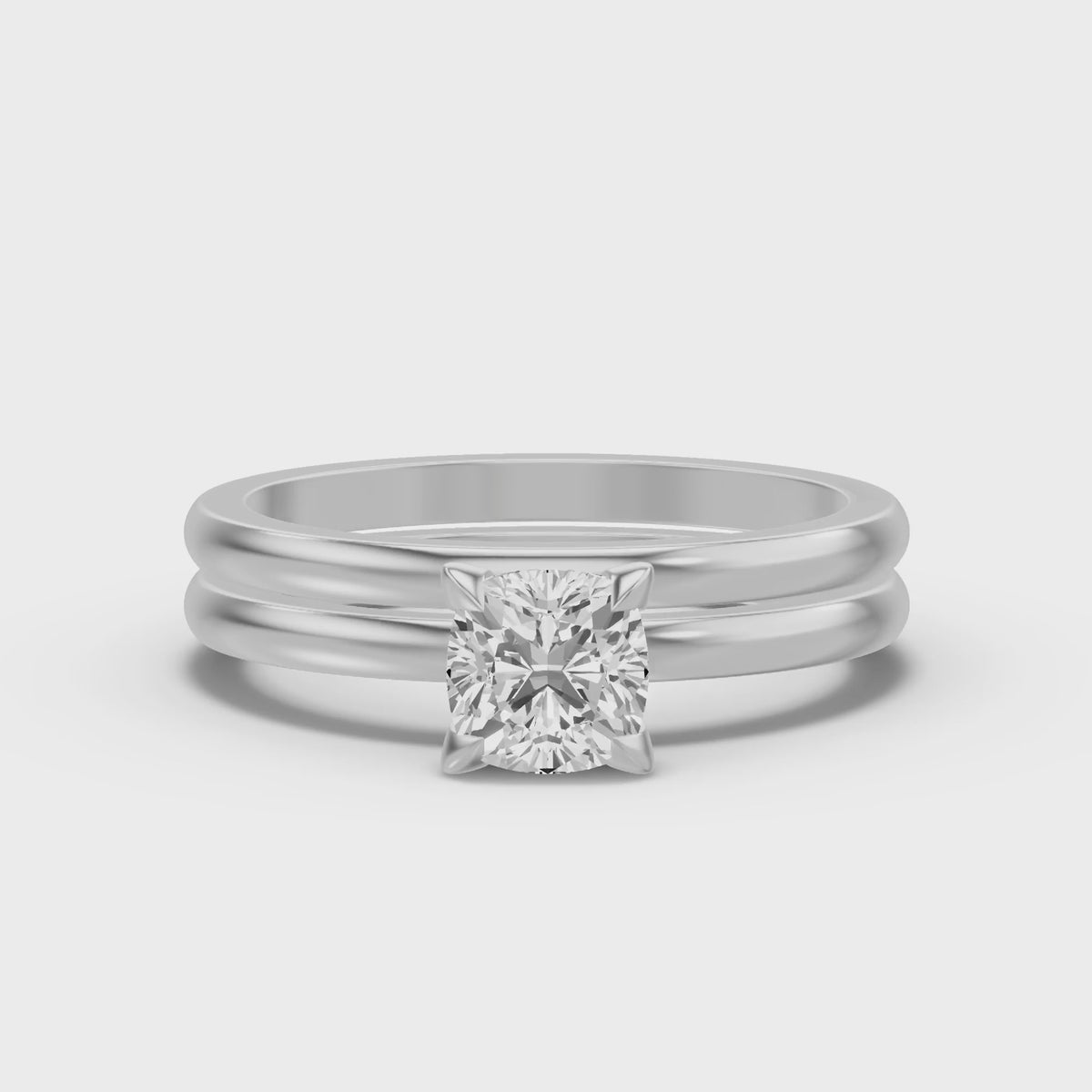 Classic Solitaire Bridal Set — Cushion — 1.0 ct 14k White Gold