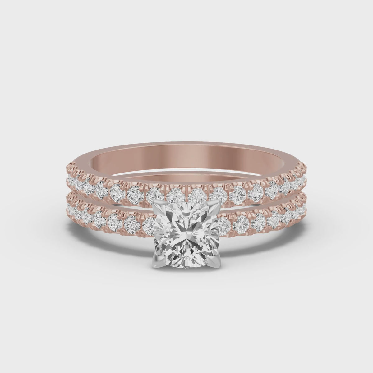 Micro-Pavé Bridal Set — Cushion — 1.0 ct 14k Rose Gold